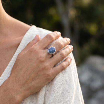Cornflower Blue Sponge Coral Ring - Sterling Silver Boho Statement