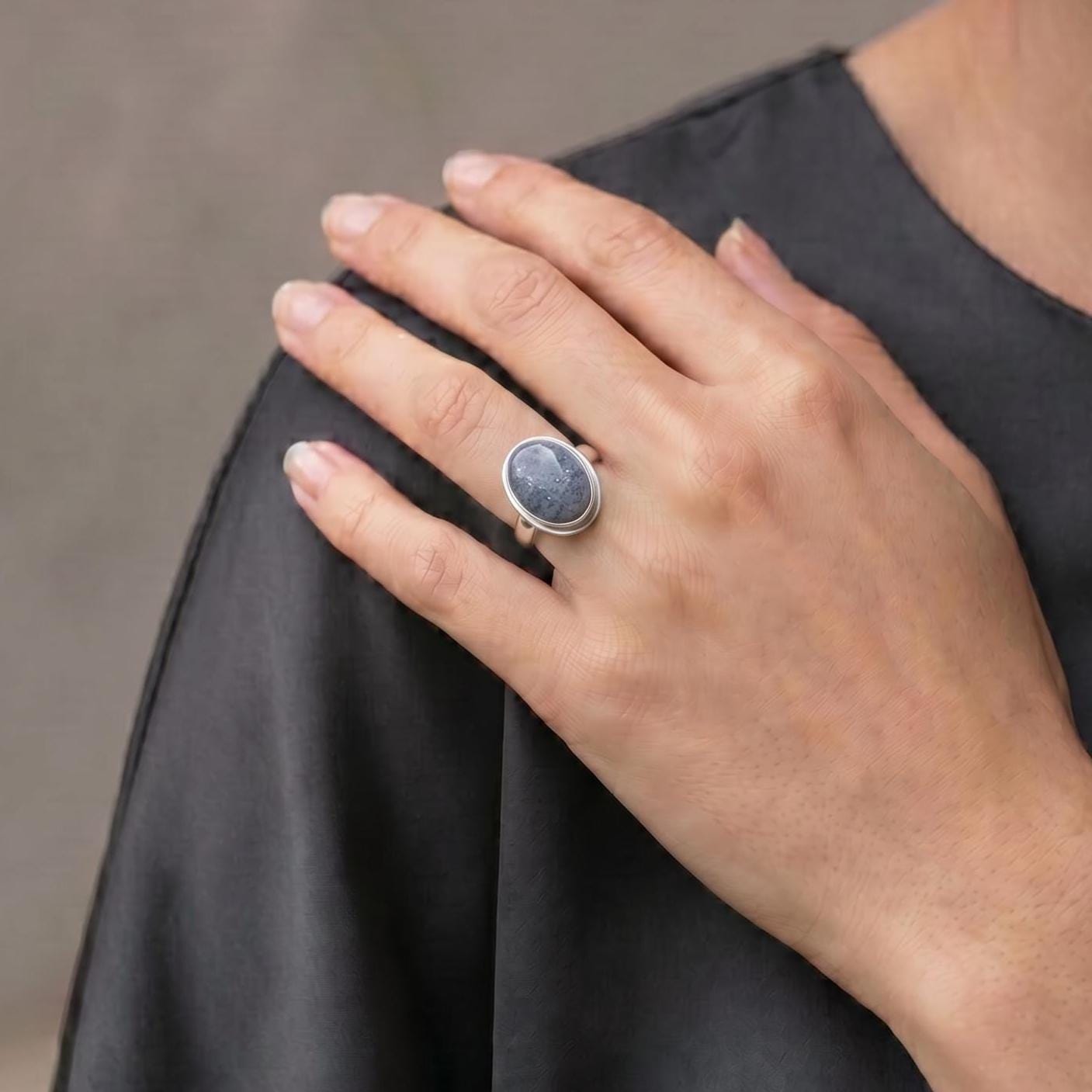 Cornflower Blue Sponge Coral Ring - Sterling Silver Boho Statement
