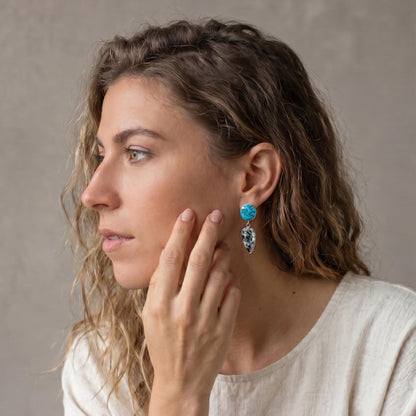Sterling Silver White Buffalo and Kingman Turquoise Drop Earrings – Choose Your Pair