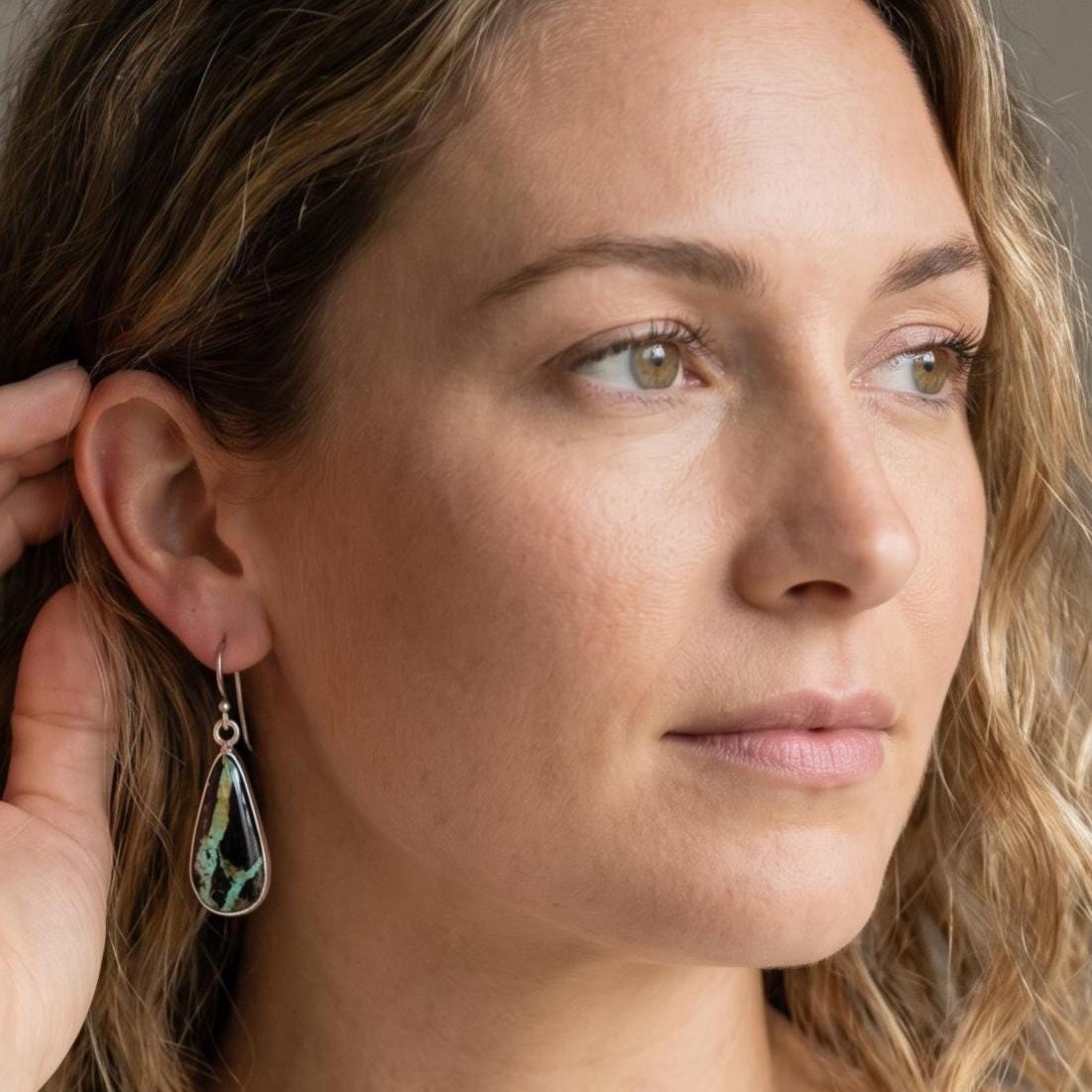 Black Jack Turquoise Drop Earrings - Choose Your Finished Pair - Sterling Silver