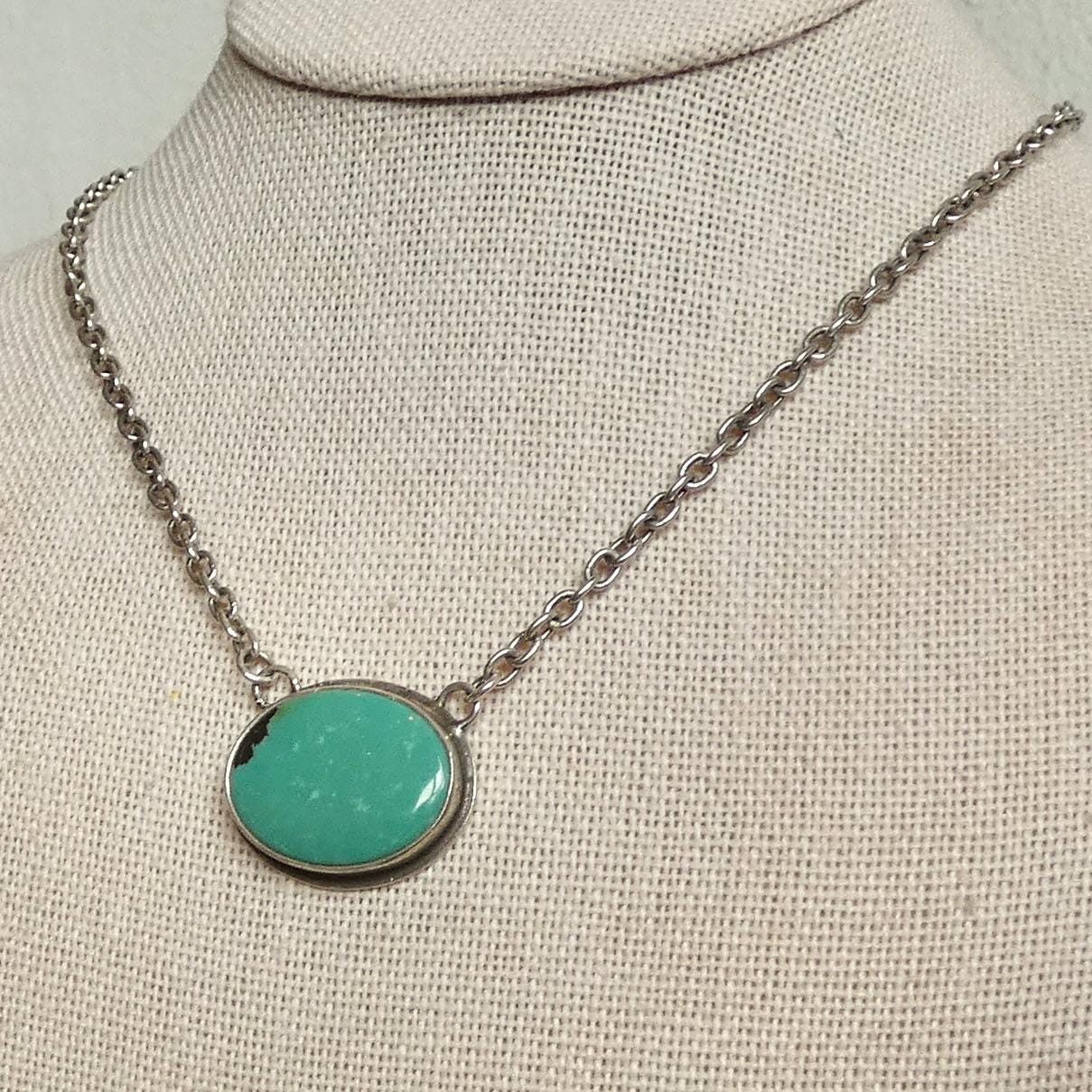 Oval Turquoise Pendant Necklace – Sterling Silver Boho Chain