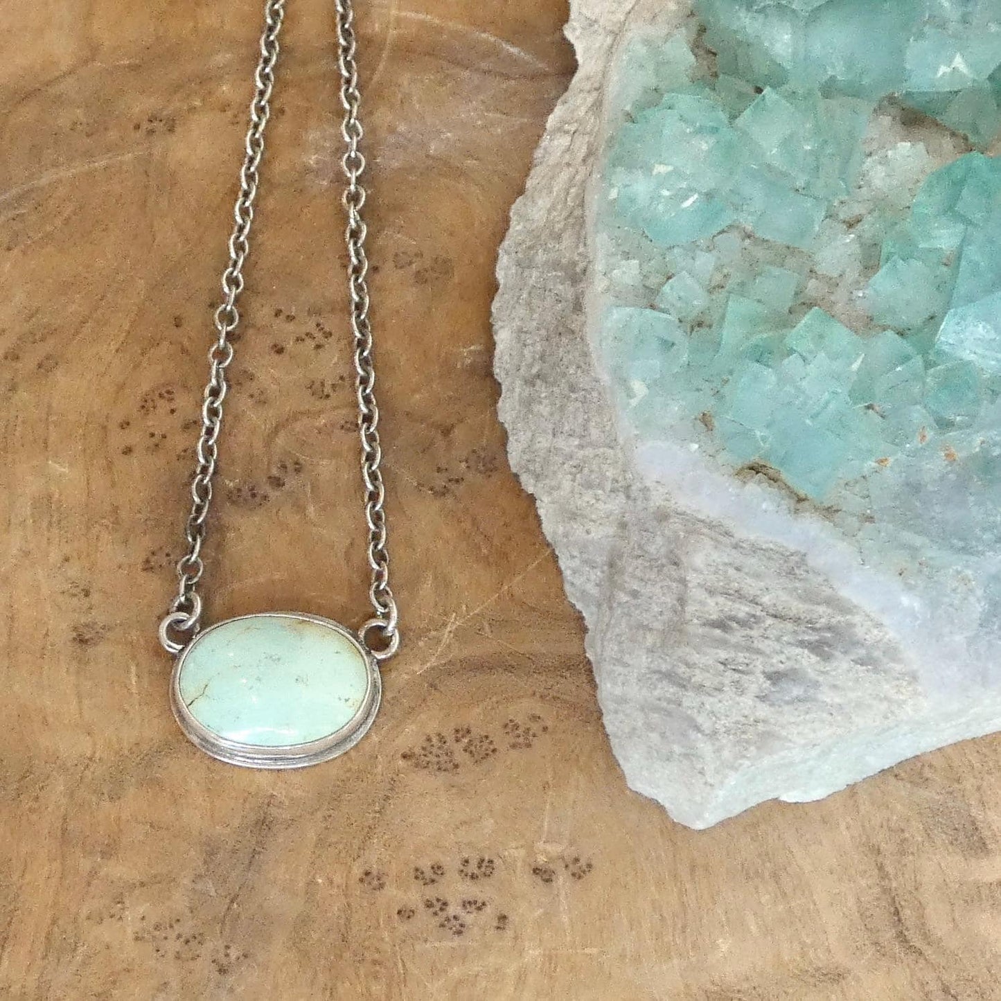 Oval Turquoise Pendant Necklace – Sterling Silver Boho Chain