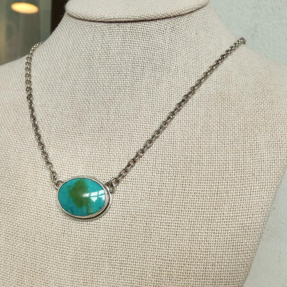 Oval Turquoise Pendant Necklace – Sterling Silver Boho Chain
