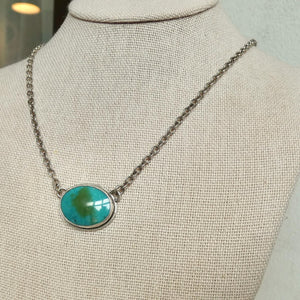 Oval Turquoise Pendant Necklace – Sterling Silver Boho Chain
