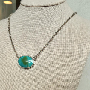 Oval Turquoise Pendant Necklace – Sterling Silver Boho Chain