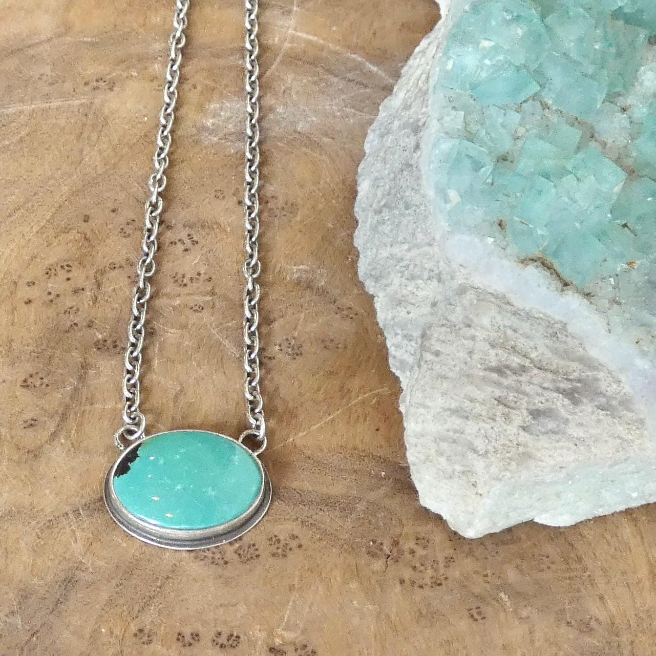 Oval Turquoise Pendant Necklace – Sterling Silver Boho Chain