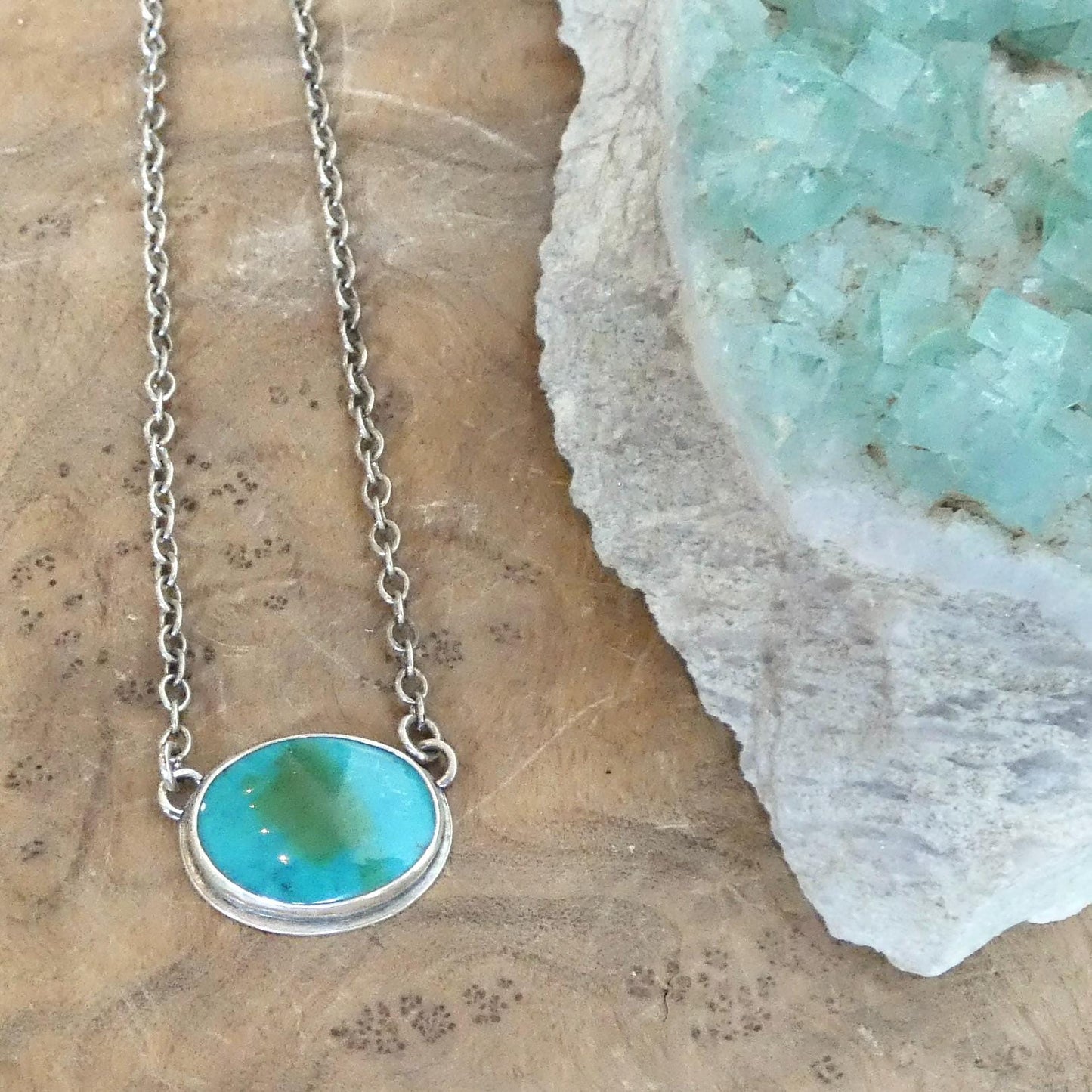 Oval Turquoise Pendant Necklace – Sterling Silver Boho Chain