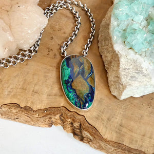 Azurite Malachite Pendant Necklace - Chunky Sterling Silver - Choose your Men's Necklace