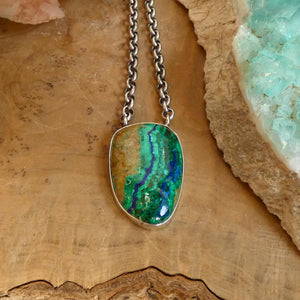 Azurite Malachite Pendant Necklace - Chunky Sterling Silver - Choose your Men's Necklace