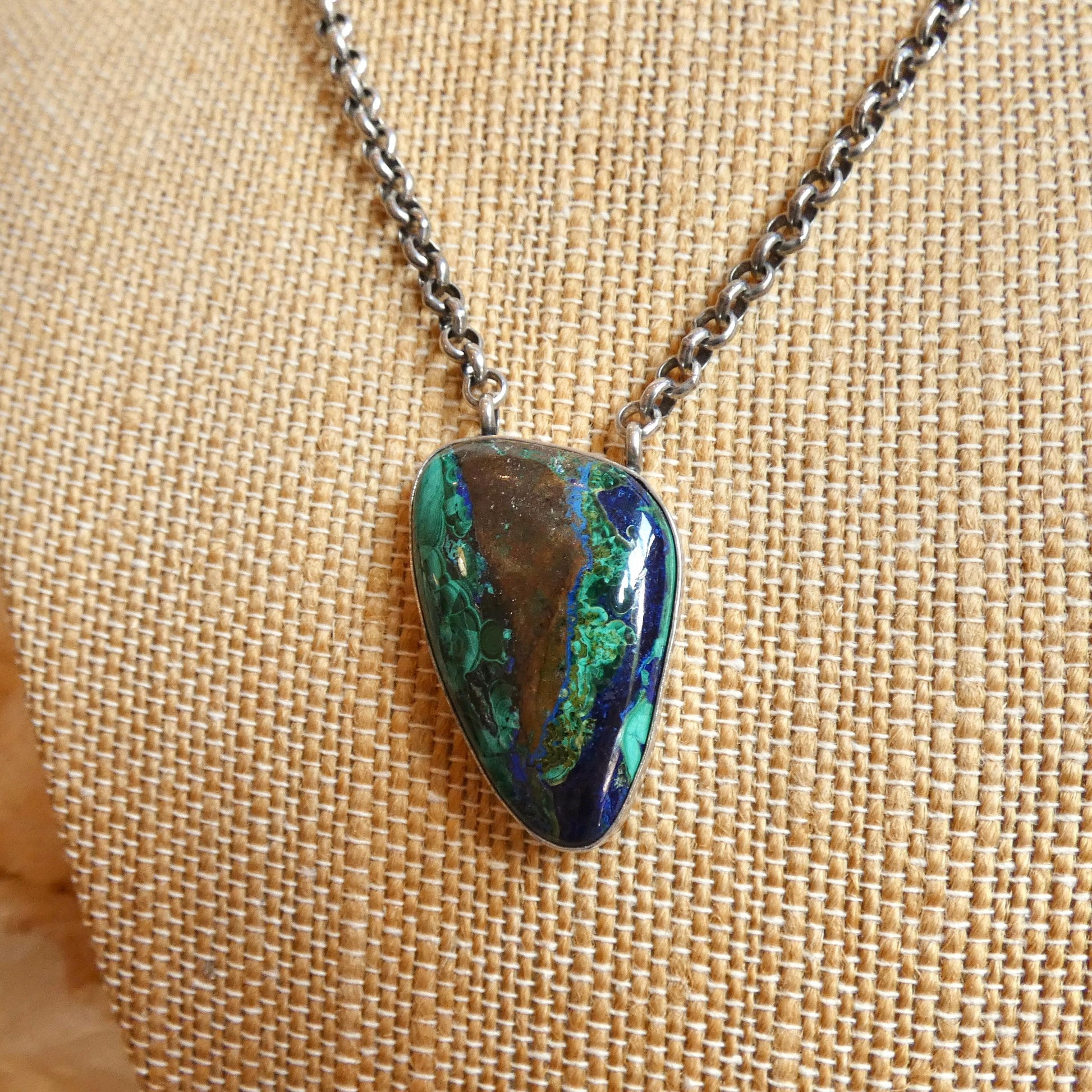 Azurite Malachite Pendant Necklace - Chunky Sterling Silver - Choose your Men's Necklace