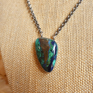 Azurite Malachite Pendant Necklace - Chunky Sterling Silver - Choose your Men's Necklace