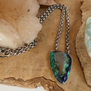 Azurite Malachite Pendant Necklace - Chunky Sterling Silver - Choose your Men's Necklace