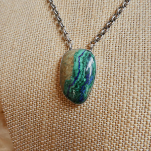 Azurite Malachite Pendant Necklace - Chunky Sterling Silver - Choose your Men's Necklace