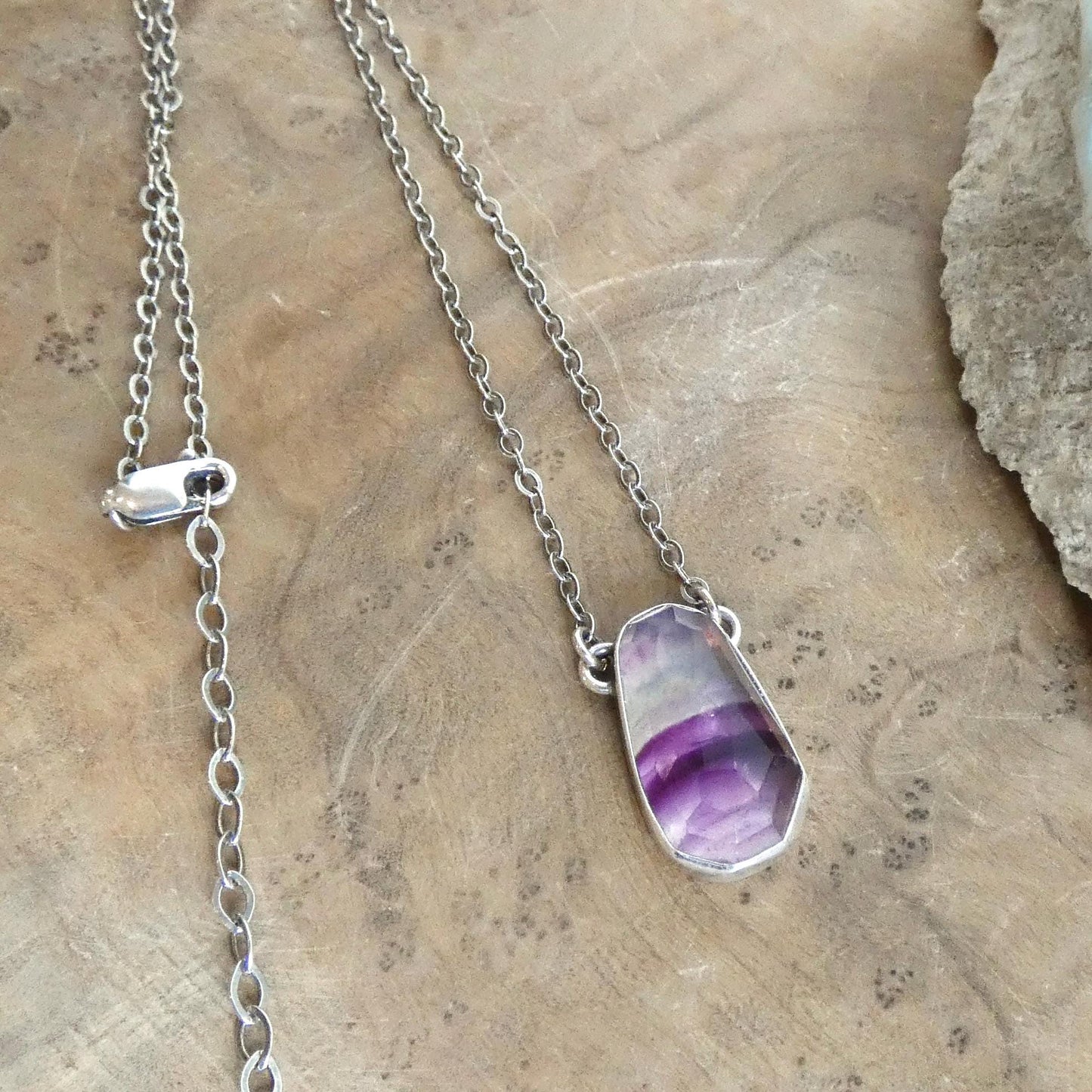 Rose Cut Rainbow Fluorite Pendant - Sterling Silver