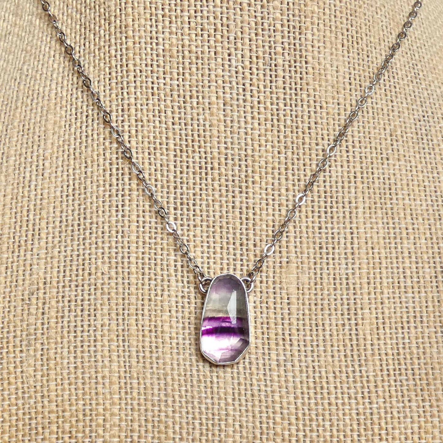 Rose Cut Rainbow Fluorite Pendant - Sterling Silver