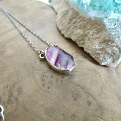 Rose Cut Rainbow Fluorite Pendant - Sterling Silver