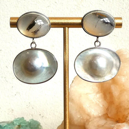 Montana Agate & Blister Pearl Earrings - .925 Sterling Silver