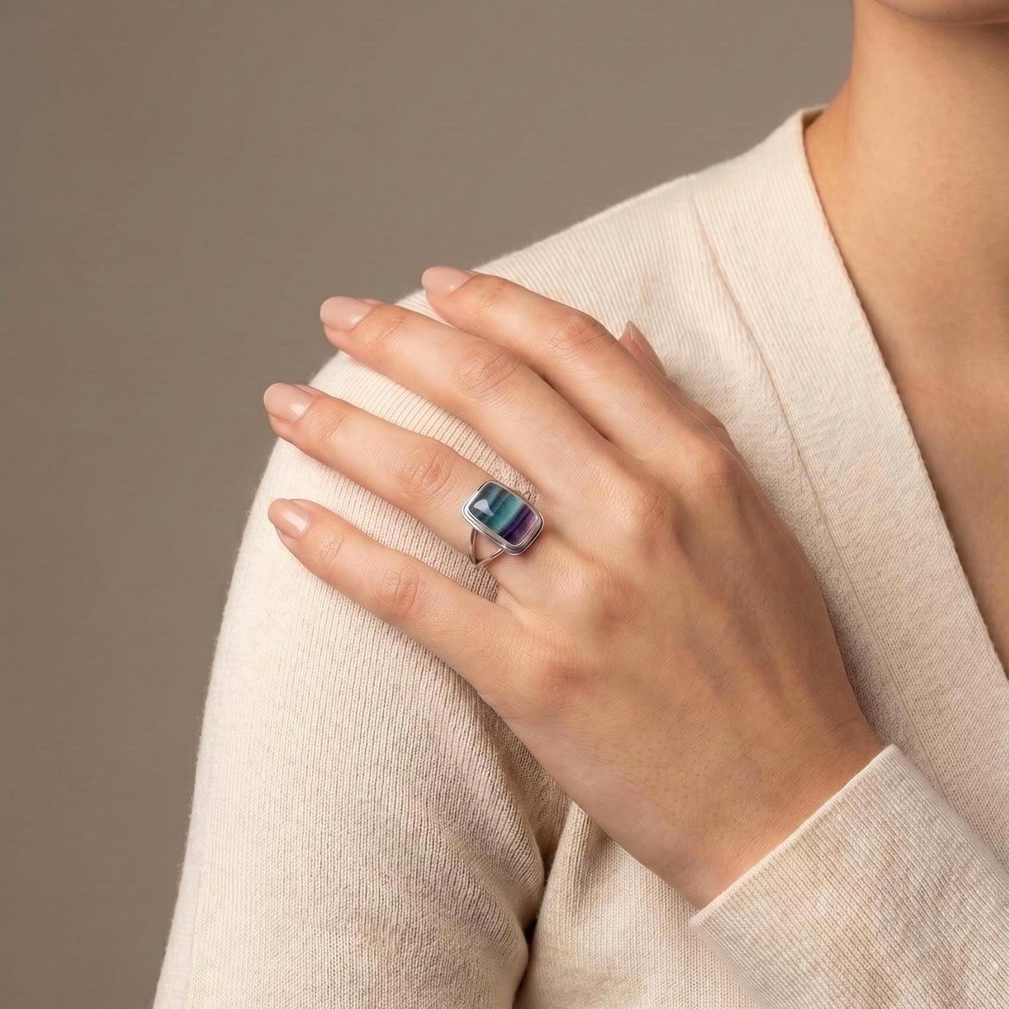 Custom Sterling Silver Rainbow Fluorite Ring – Silversmith Gemstone Jewelry