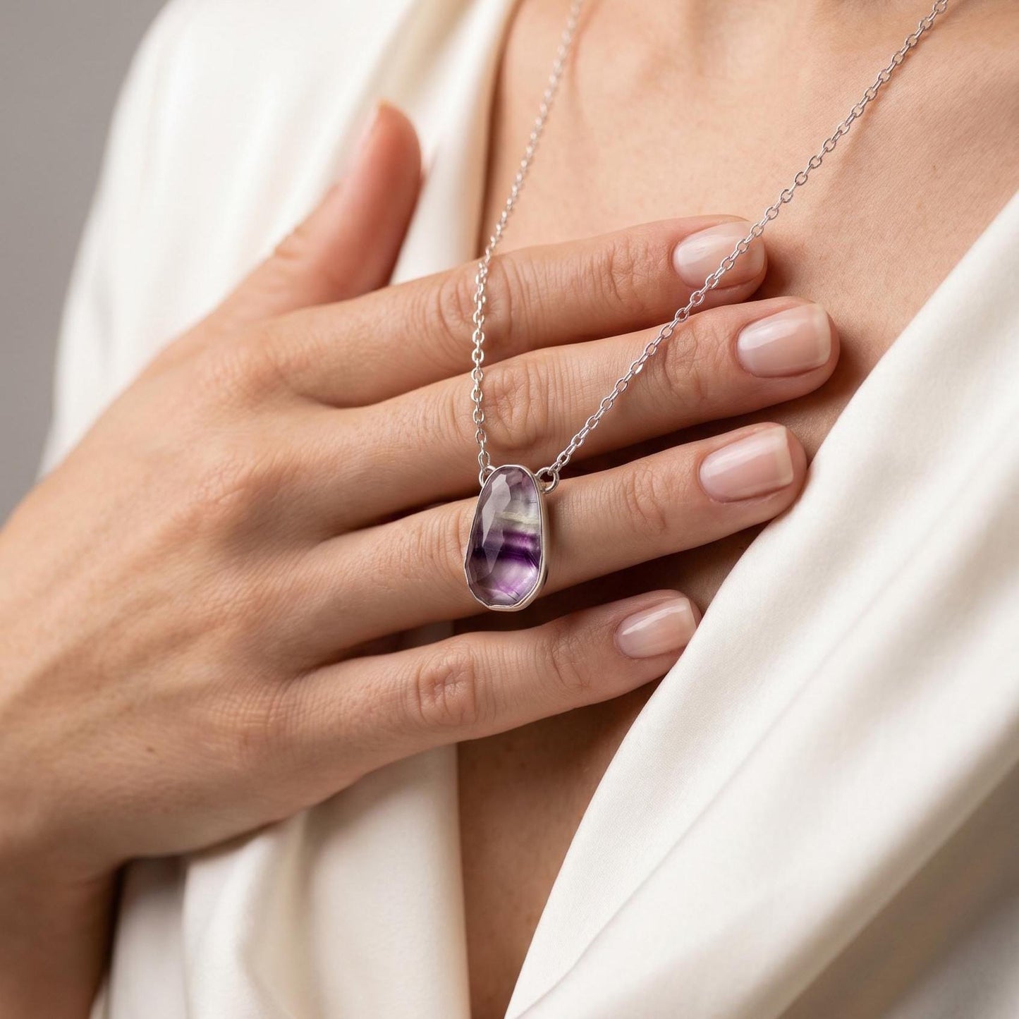 Rose Cut Rainbow Fluorite Pendant - Sterling Silver