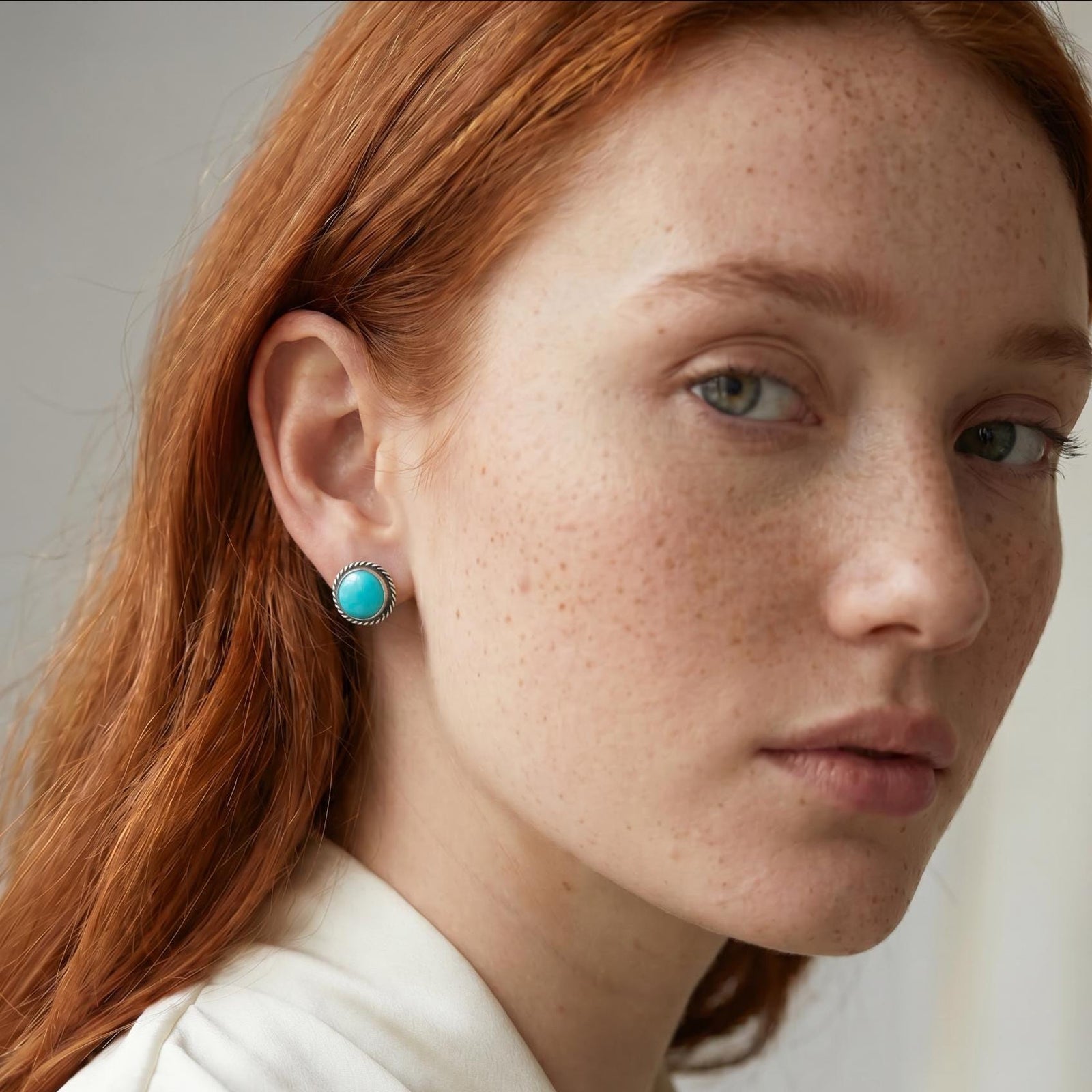 10mm American Turquoise Sterling Silver Stud Earrings – Twist Wire Accent
