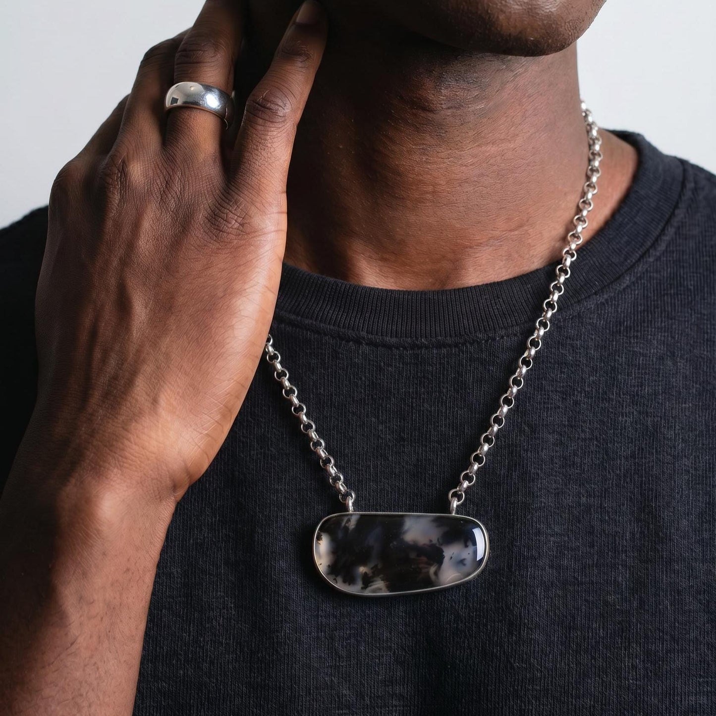 Choose your Montana Agate Pendant Necklace - Chunky Sterling Silver - Men's Pendant