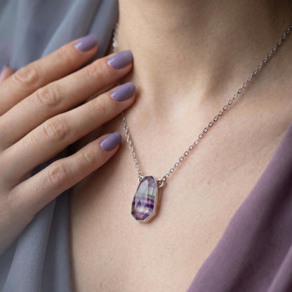 Rose Cut Rainbow Fluorite Pendant - Sterling Silver