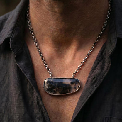 Choose your Montana Agate Pendant Necklace - Chunky Sterling Silver - Men's Pendant