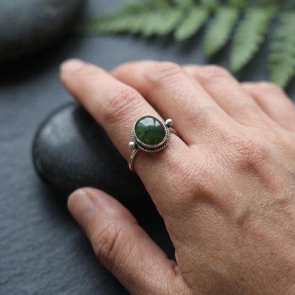 Nephrite Jade Ring - Sterling Silver Silversmith Ring