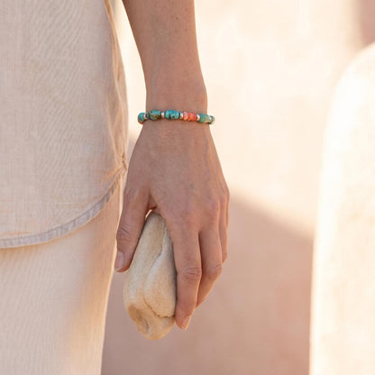 Turquoise and Spiny Oyster Beaded Bracelet - Sterling Silver