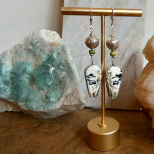 White Buffalo Earrings - Gaspeite Sterling Silver