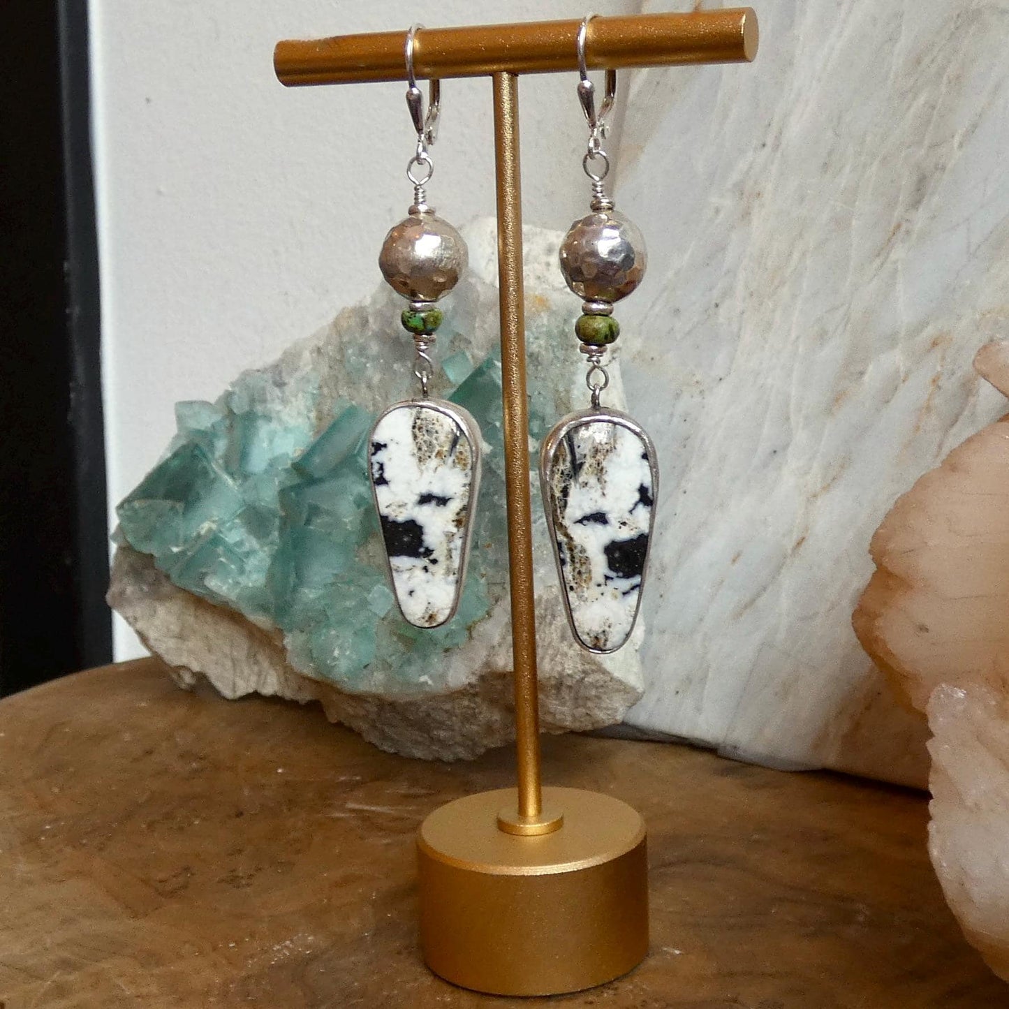 White Buffalo Earrings - Gaspeite Sterling Silver