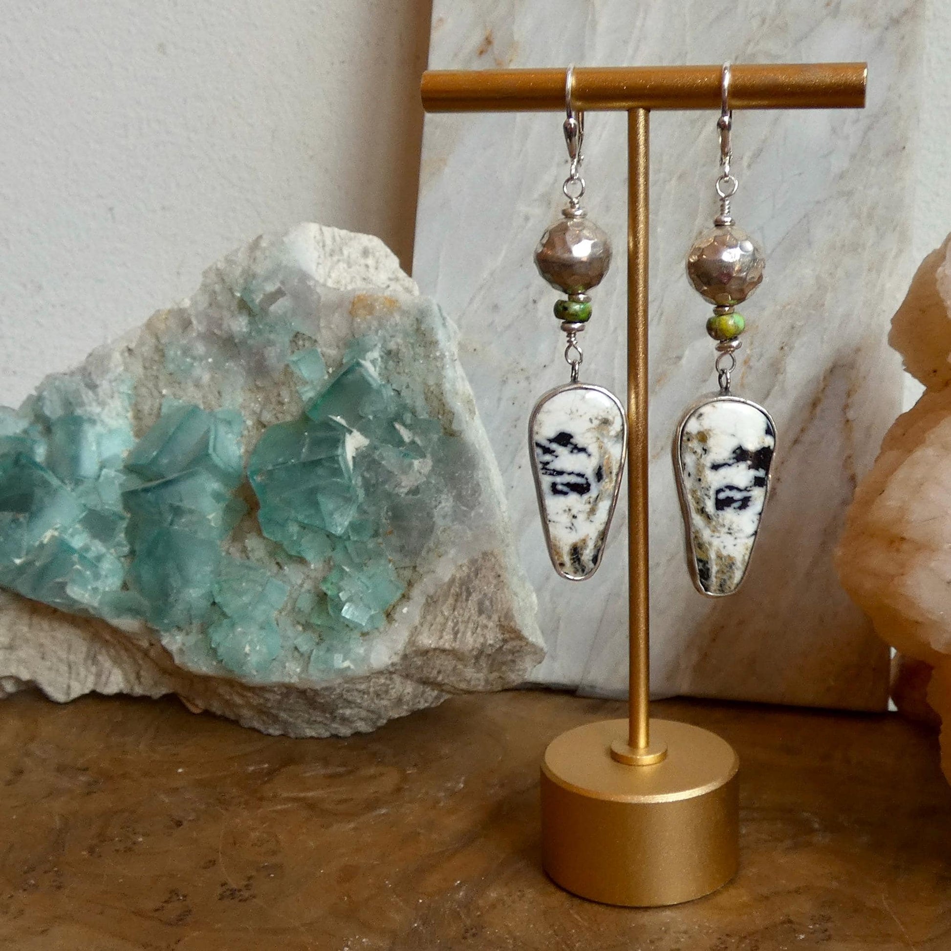 White Buffalo Earrings - Gaspeite Sterling Silver