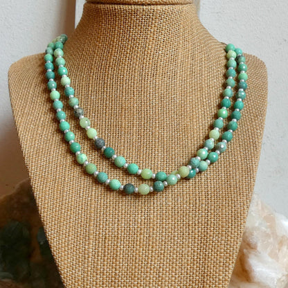 Chrysoprase Double Strand Necklace - .925 Sterling Silver - Green Chrysoprase Jewelry