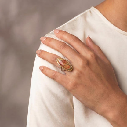 Custom Red Creek Jasper Ring - 18K Solid Gold Bezel - Sterling Silver