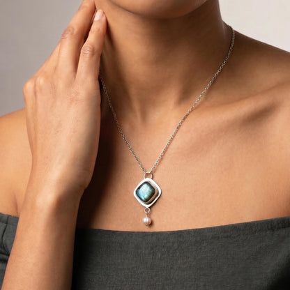 Labradorite Freshwater Pearl Necklace - Sterling Silver Chain Included
