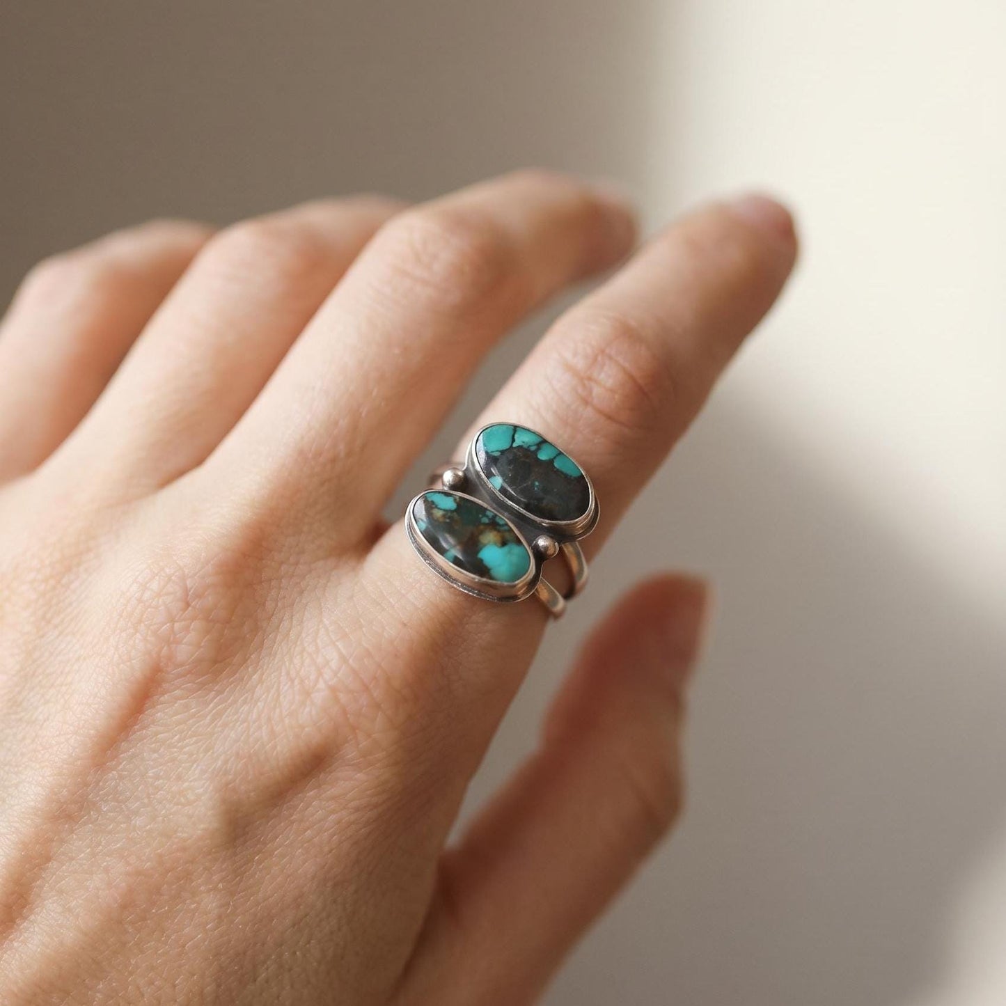 Rustic Turquoise 2-Stone Ring - Sterling Silver - Choose Your Ring