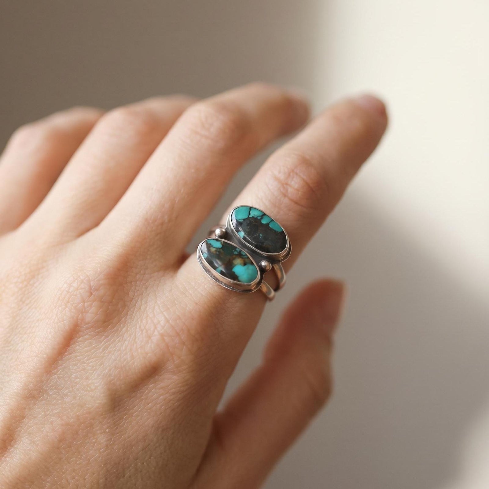 Rustic Turquoise 2-Stone Ring - Sterling Silver - Choose Your Ring