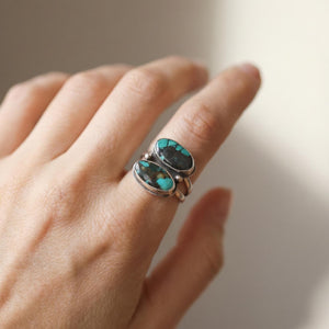 Rustic Turquoise 2-Stone Ring - Sterling Silver - Choose Your Ring