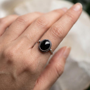 Rose Cut Black Onyx Sterling Silver Ring - Dainty Silversmith Design