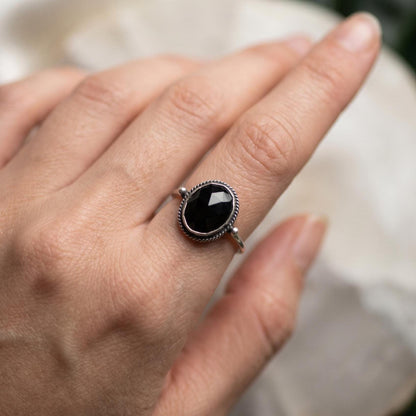 Rose Cut Black Onyx Sterling Silver Ring - Dainty Silversmith Design