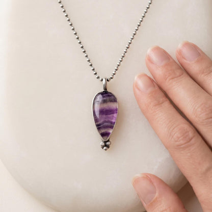 Custom Rainbow Fluorite Pendant - Choose Your Striped Purple Cabochon