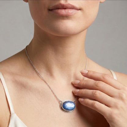 Blue Kyanite East West Pendant - Sterling Silver