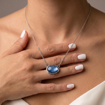 Blue Kyanite East West Pendant - Sterling Silver