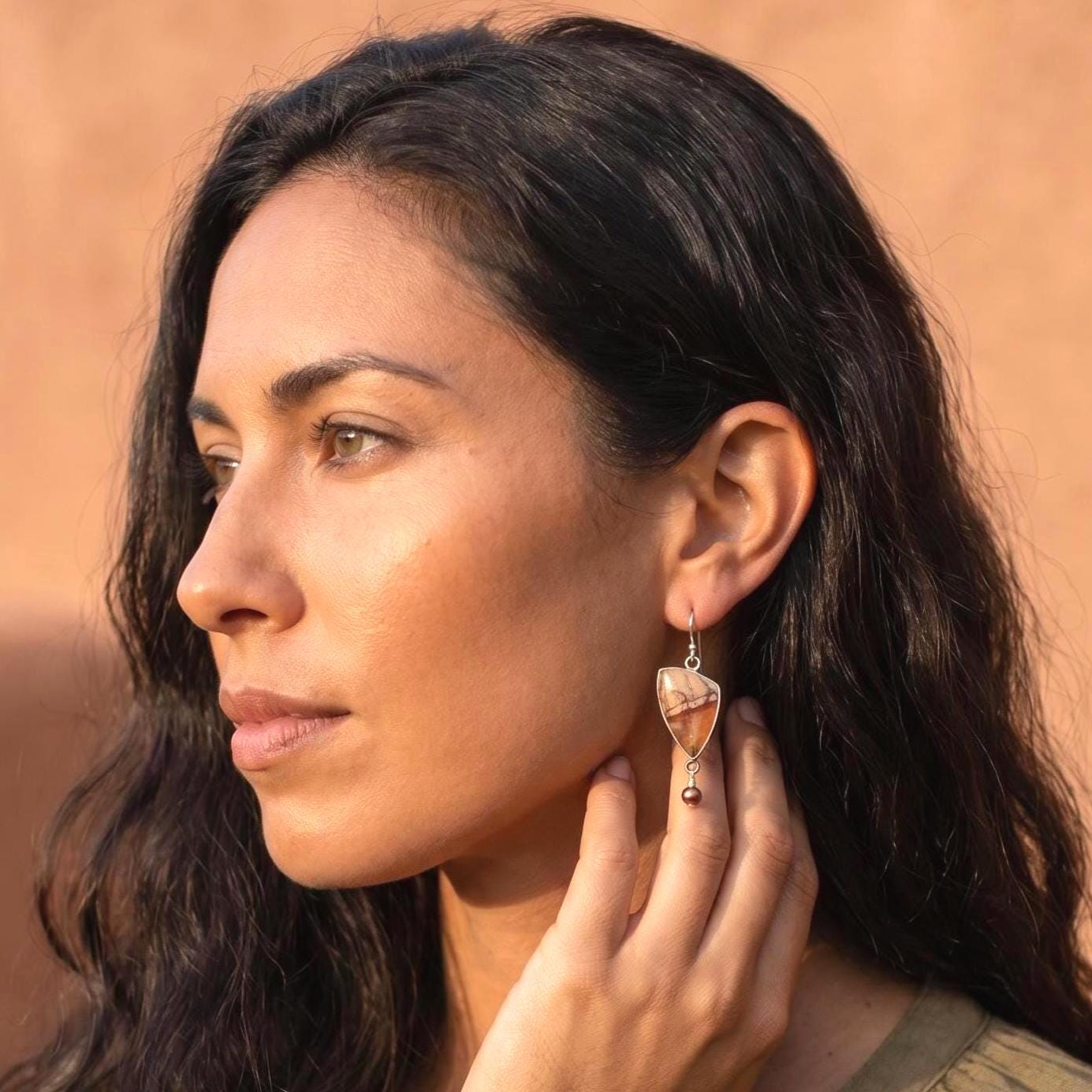 Red Creek Jasper Pearl Drop Earrings – Boho Sterling Silver Jewelry