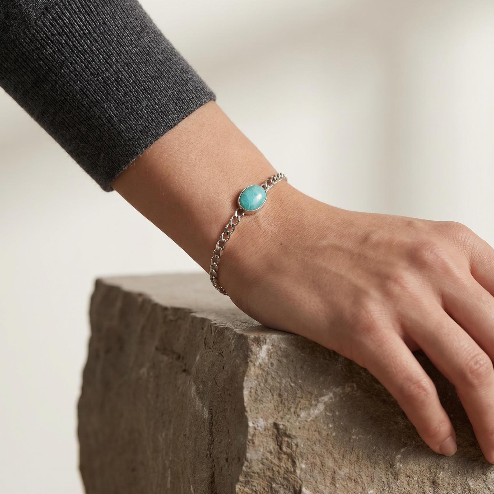 Amazonite Link Bracelet - Sterling Silver Amazonite Bracelet - Silver Chain Link Bracelet