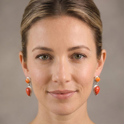 Two-Tone Spiny Oyster Sterling Silver Earrings – Red and Orange Drops