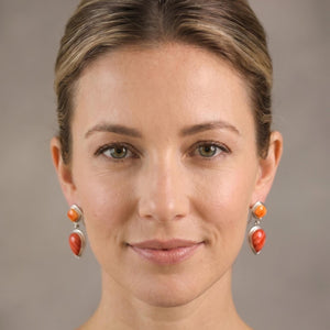 Two-Tone Spiny Oyster Sterling Silver Earrings – Red and Orange Drops