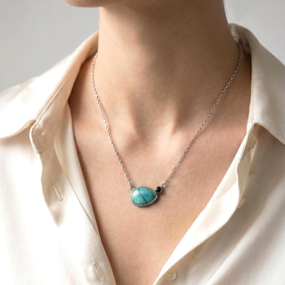 Turquoise & Black Agate Necklace - Choose Your Stone - .925 Sterling Silver