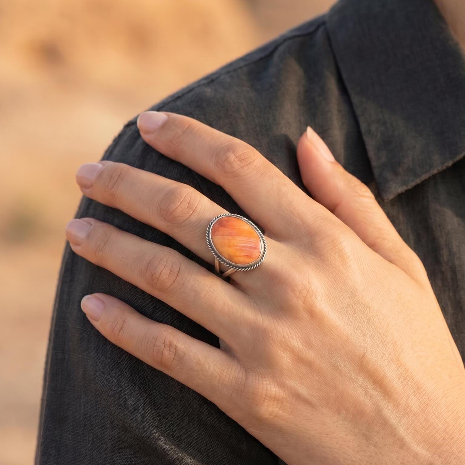 Boho Spiny Oyster Ring - Sterling Silver Chili Pepper Jewelry