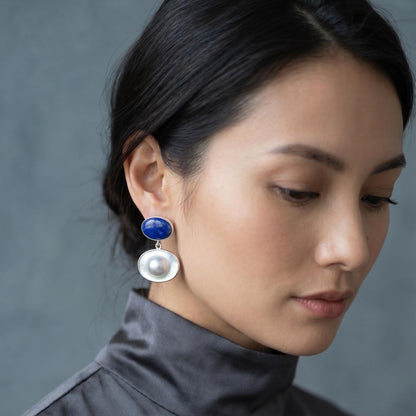Sterling Silver Lapis Lazuli Mabe Pearl Drop Earrings – Silversmith OOAK